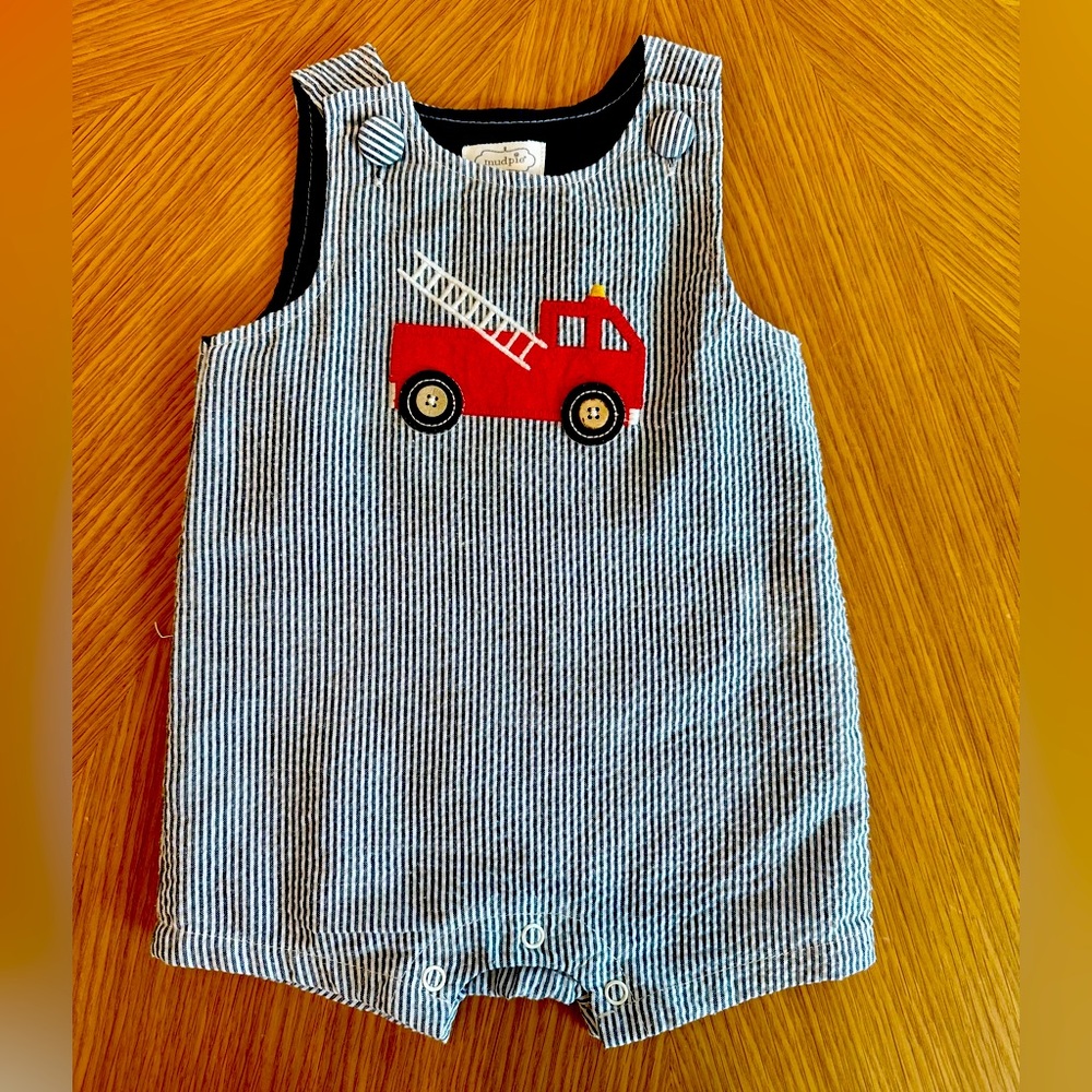 Boutique Baby Boy Seersucker Shortall